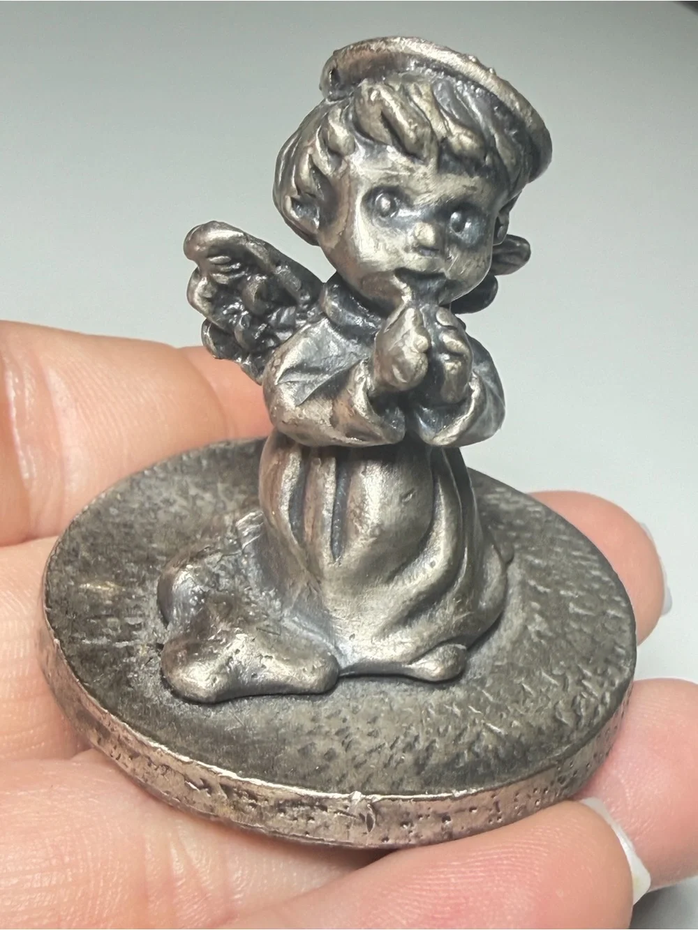 Pewter Tooth Fairy Angel Trinket Box Rhinestone Halo Vintage